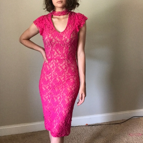 XOXO Dresses & Skirts - XOXO Floral Embroidered Lace Pink Sheath Dress